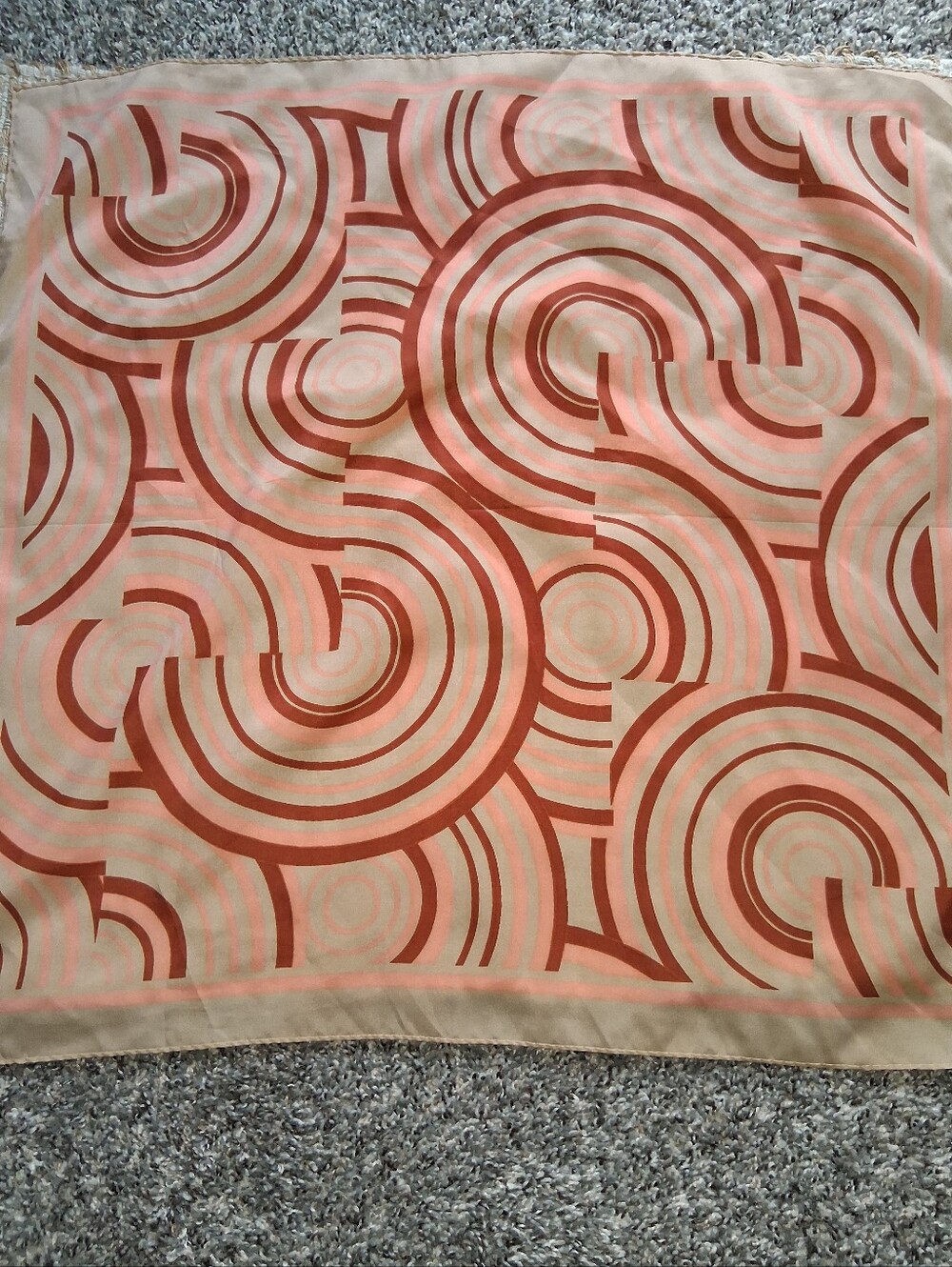 Vintage Mid Century Psychedelic Swirl Square Scarf Orange Pink